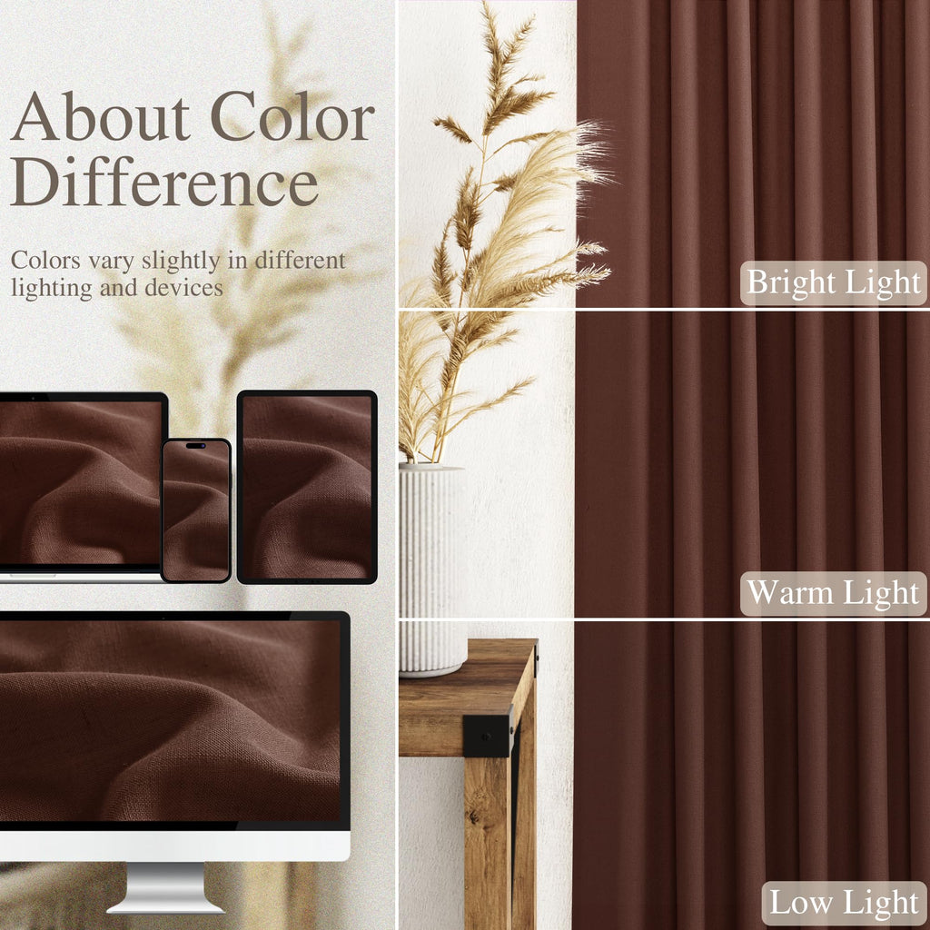 Rustic Brown Linen Curtains 84 Inch Length 2 Panels Set Rod Pocket Back Tab Light Filtering Window Drapes Dining Room