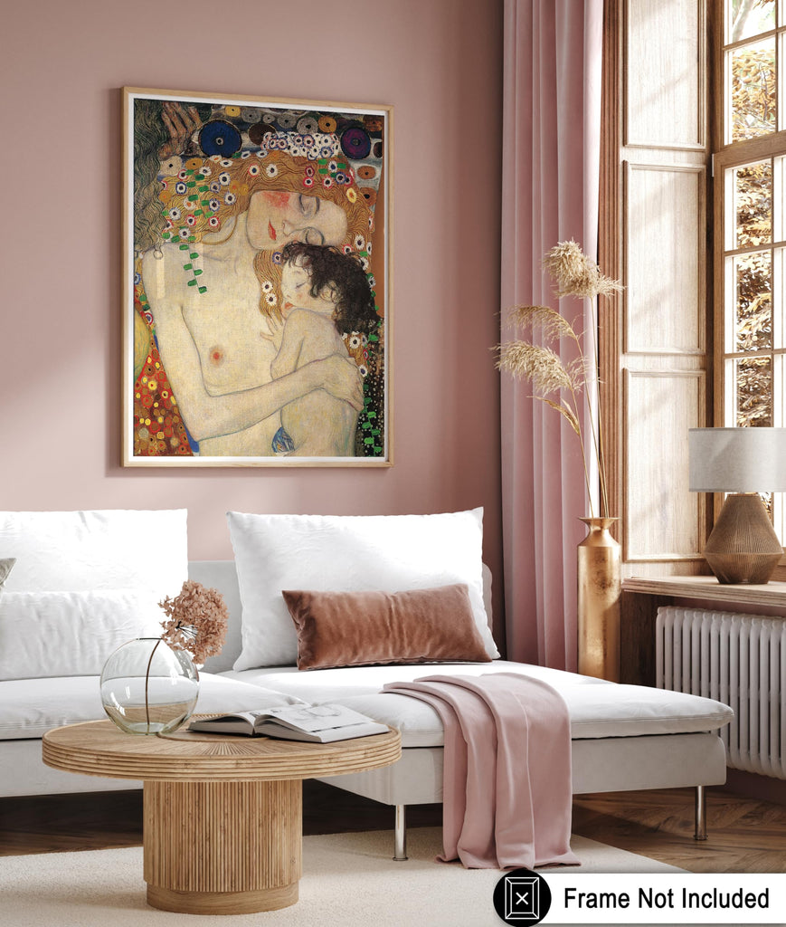 Art Vintage Gustav Klimt Poster - Retro The Three Ages of Woman Print - Mother & Child Art - Gift for Men & Women