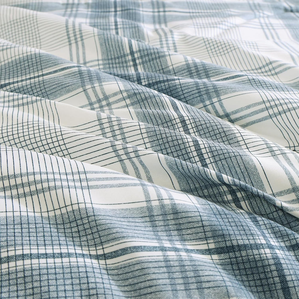 Twin XL Comforter Set, Blue Grey Plaid Bedding Set 5 Piece for Boys Girls Teen, Classic Homestead-Style Kids
