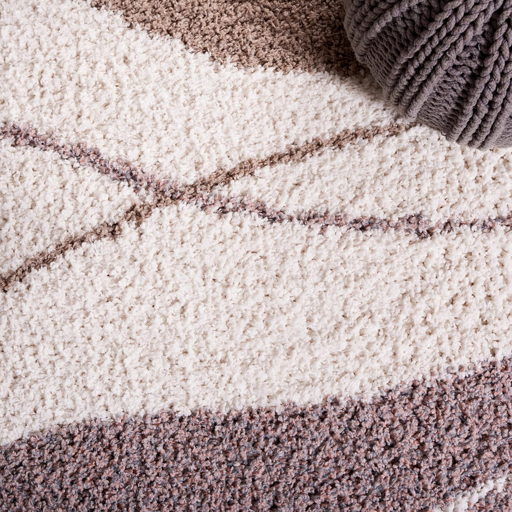 Calico Shag Collection Area Rug - 6'7" Square, Taupe & Blue, Modern Design, Non-Shedding & Easy Care, 1.6-inch Thick