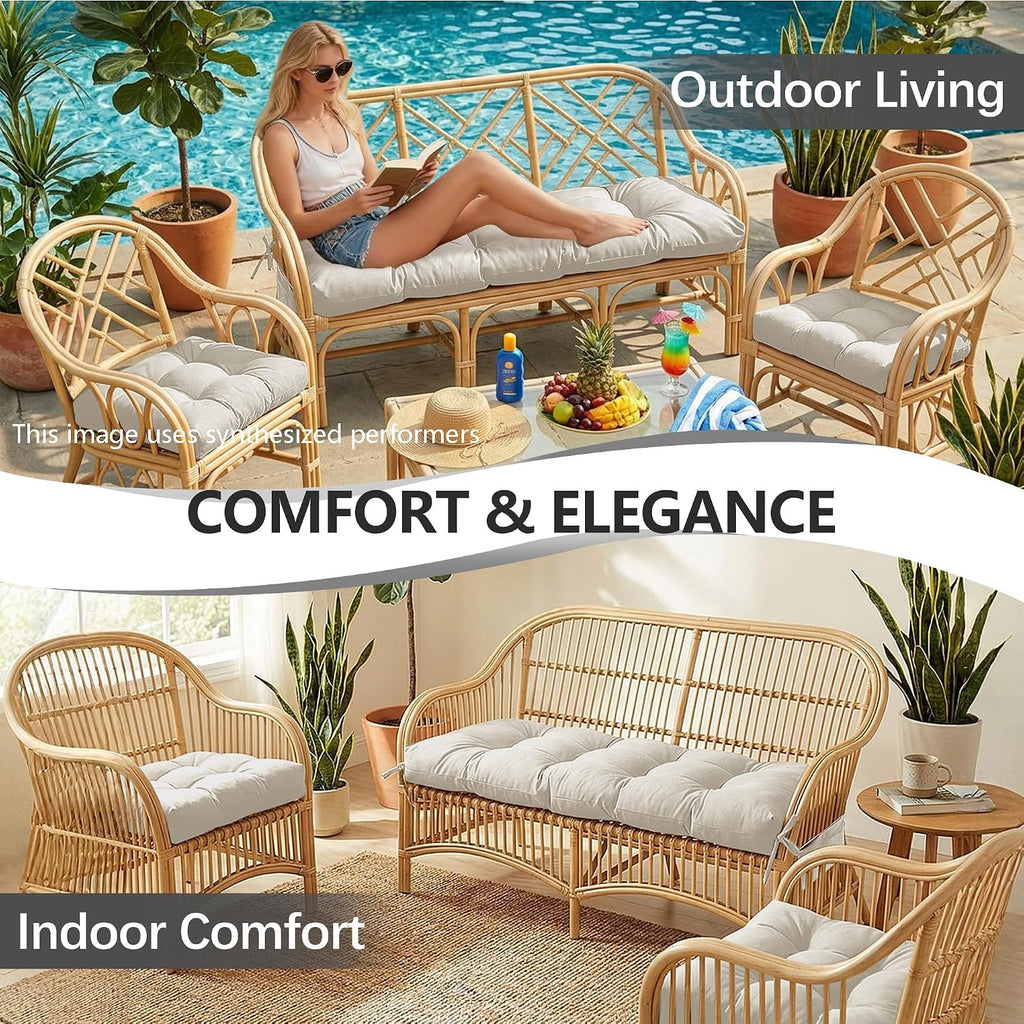 3Pcs Wicker Chair Cushion Sets Furniture,White,47*19*4'' | White Patio Loveseat Chaise Cushion Sets,Waterproof Wicker