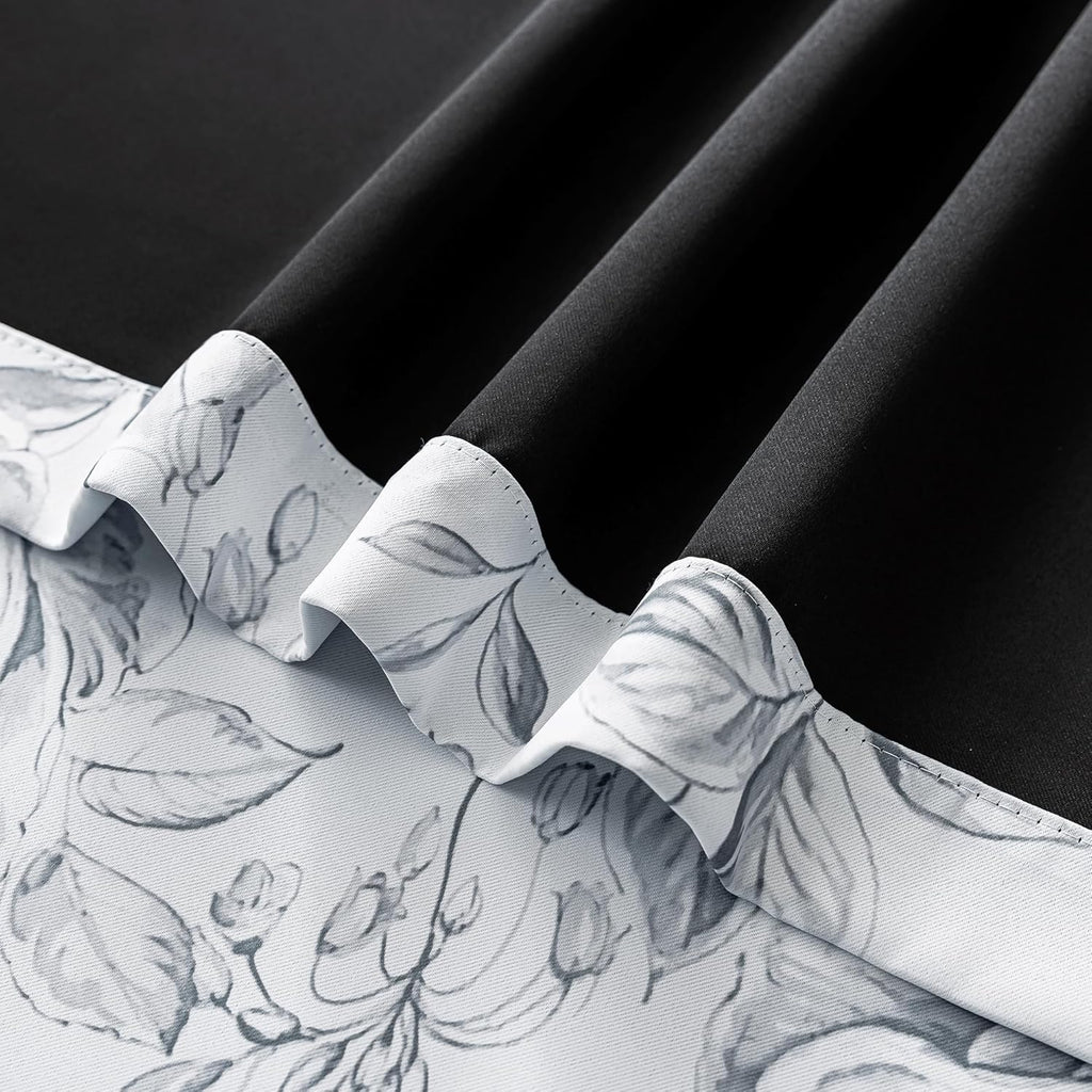 Floral 100% Blackout Curtains 84 Inches Long 2 Panels for Bedroom Living Room Grey White Farmhouse Rose Flower