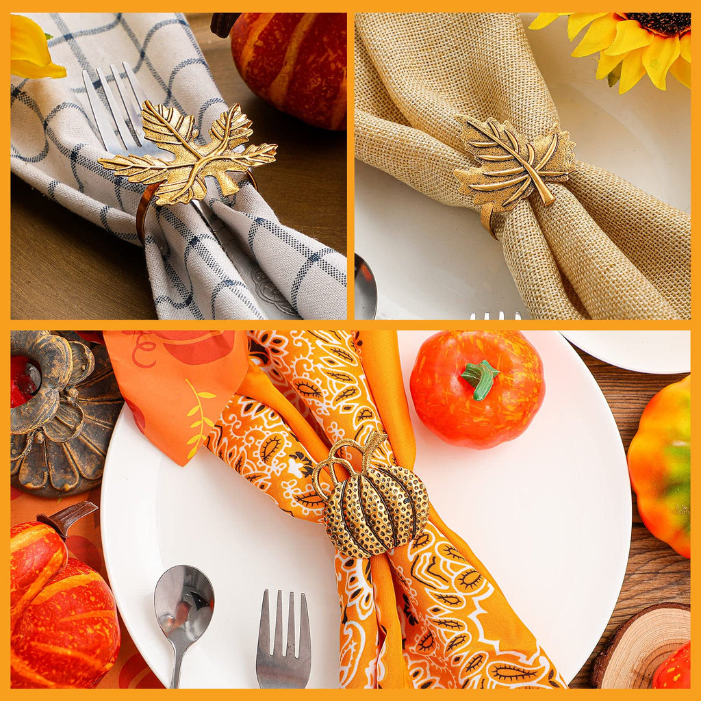 12 Pcs Thanksgiving Napkin Rings Set Fall Pumpkin Leaf Holders