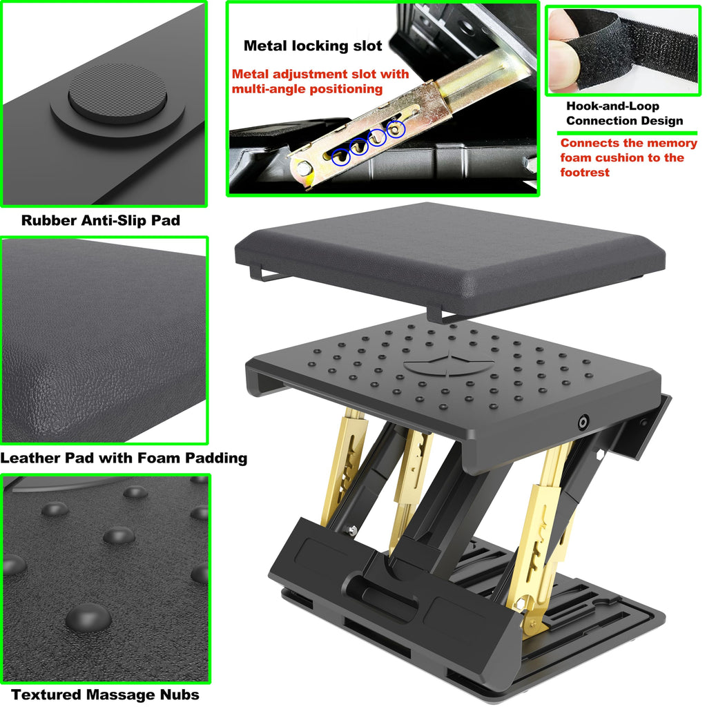 120 lbs Ergonomic Adjustable Under Desk Footrest & Leg Rest Stool