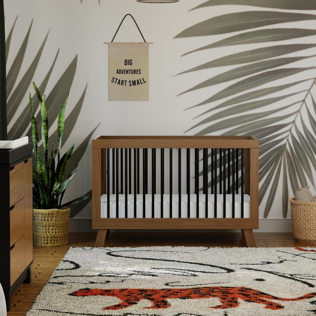 Hudson 3-in-1 Convertible Baby Crib, Natural Walnut/Black | Baby Crib Converts to Toddler Bed & Daybed - GREENGUARD