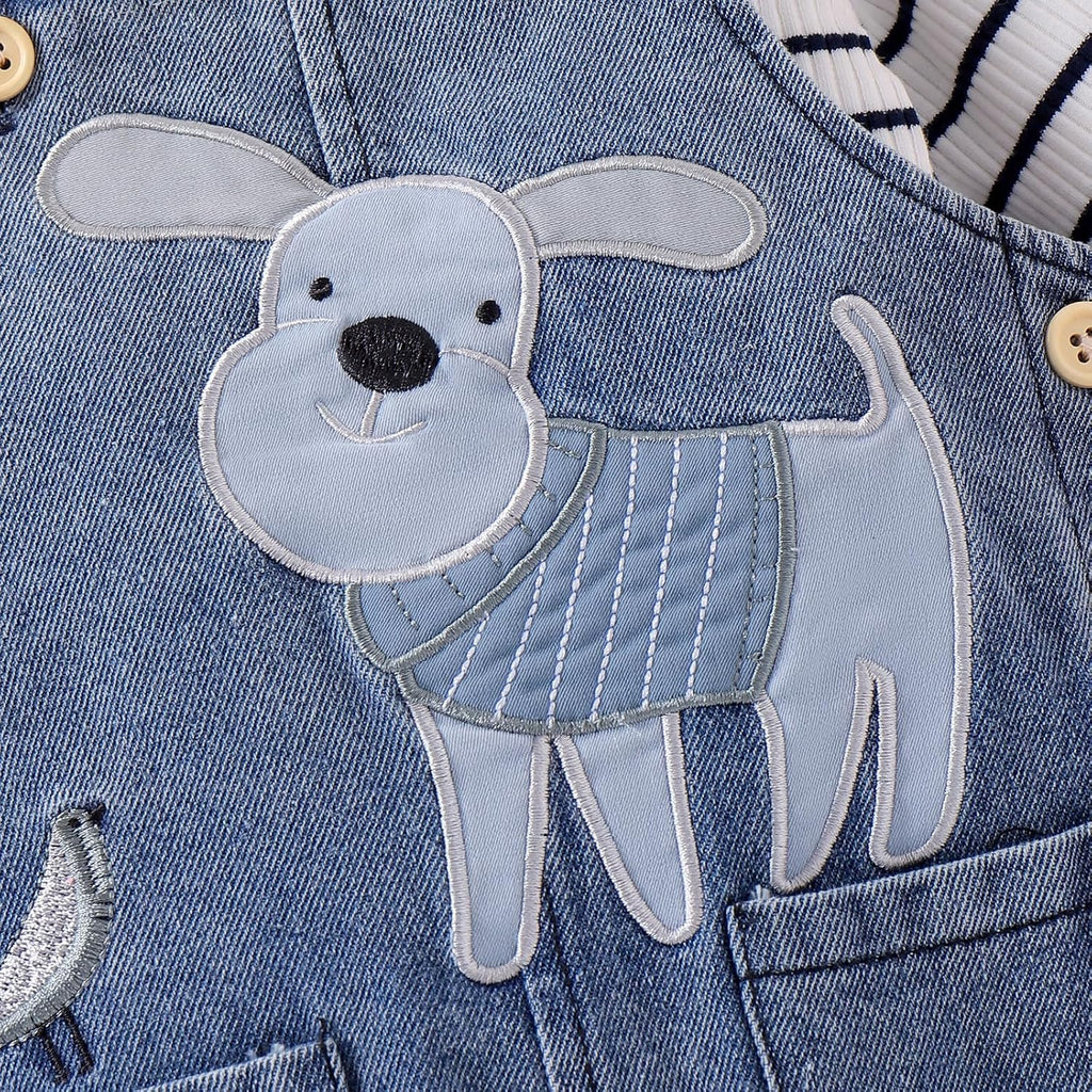 Baby Boy Clothes Fall Winter Outfits Long Sleeve Striped Romper Cute Cartoon Jeans Overalls Pants Set