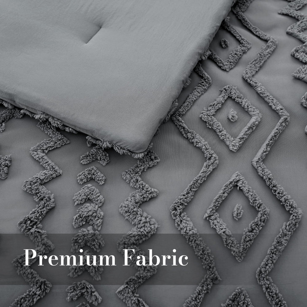 Tufted Boho Comforter Set Queen Size, 3 Pieces Soft Textured Bed Set, Lightweight Breathable Comforter for All