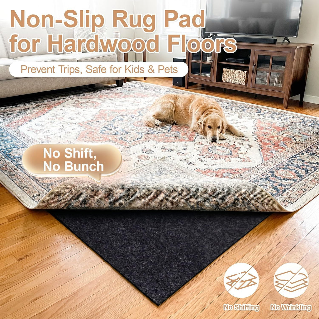 5 x 7 Ft 1/8" Thick Felt Rubber Dual Surface Rug Pad, Waterproof Non Slip Rug Padding for Vinyl Plank, Laminate &
