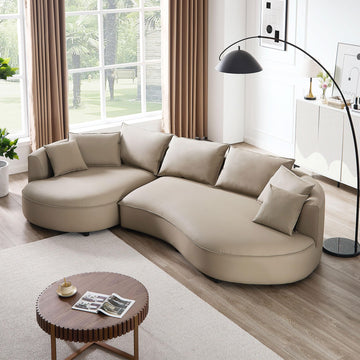 124.8" Boucle Curved Sofa Cloud Couch, Upholstered 4-Seat Sofa Couch Eco-Leather Couch Sofa Apartment Office- Left