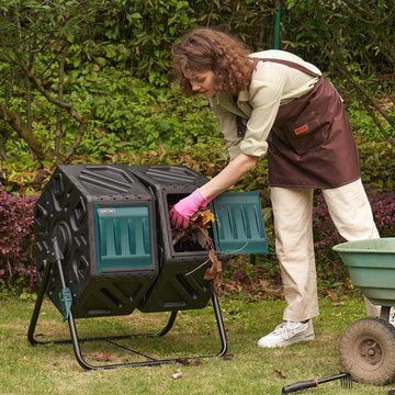 Dual Chamber Outdoor Compost Tumbler, 2×18.5 Gallon Compost Bin, Rotating Composter with Aeration & Locking System