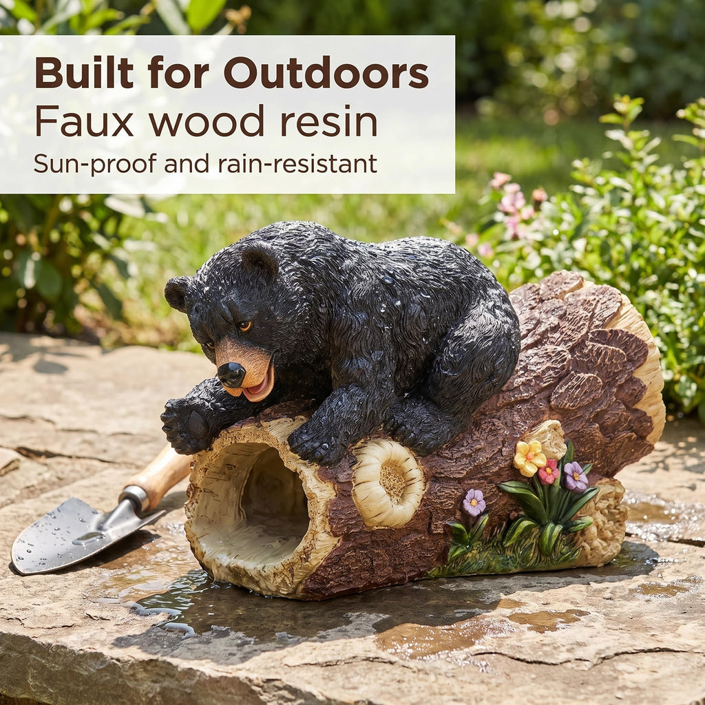 Outdoor Statue for Downspout Extension, Curious Bear Shape Downspout Diverter Garden Decorative, Whimsical Full Color