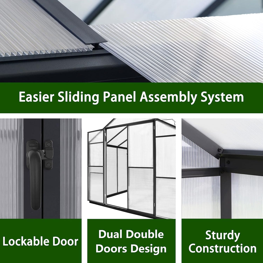 8x14FT Greenhouse for Outdoors, Aluminum Greenhouses with Adjustable Vents,Lockable Door, Heavy Duty Greenhouse Kit