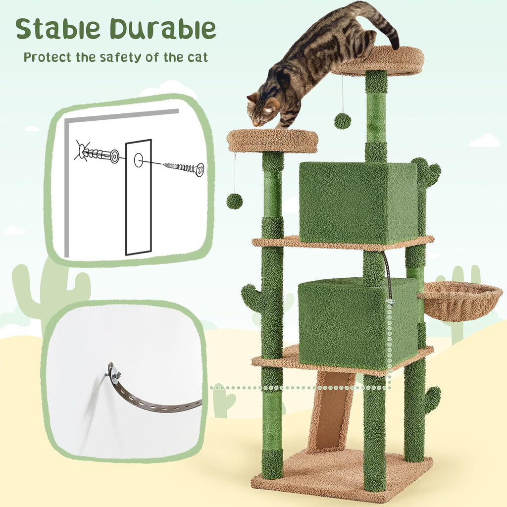 66in Cactus Cat Tree Tower Sturdy for Large Cats