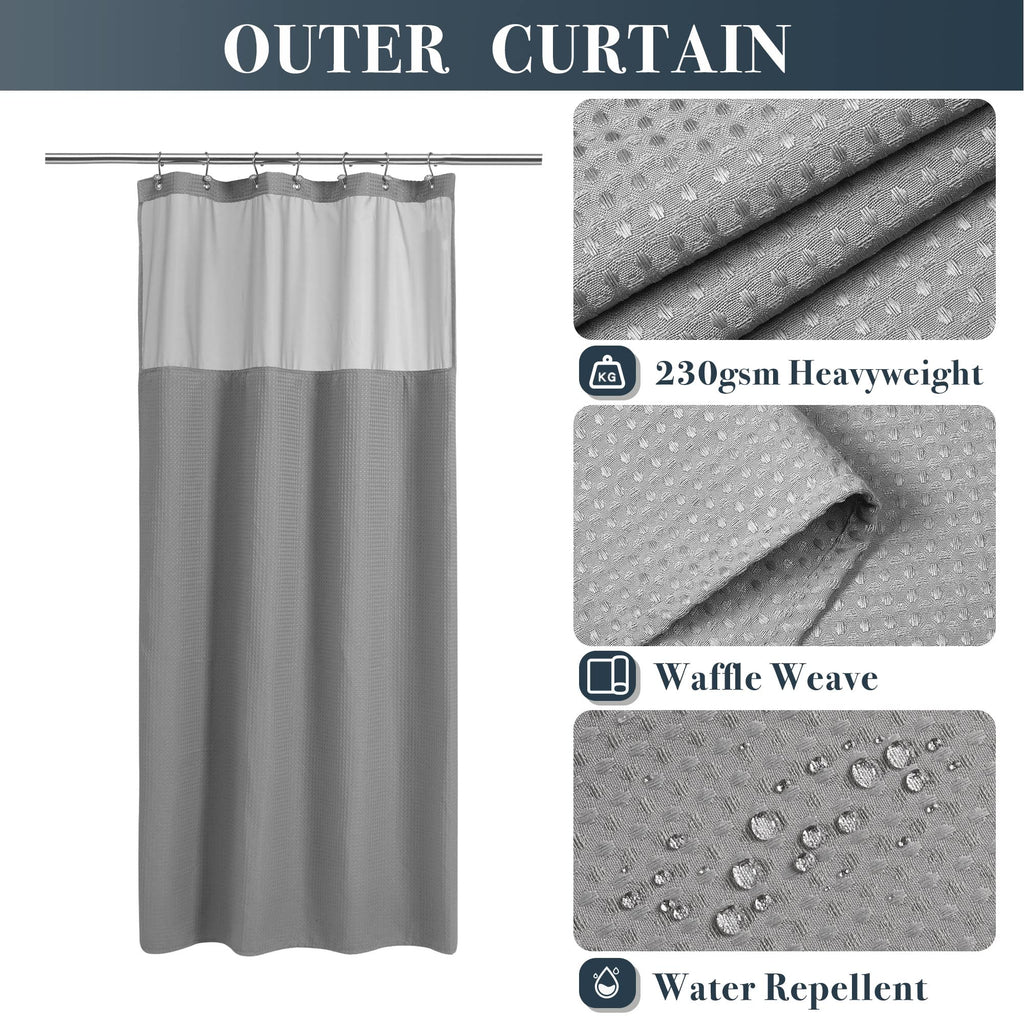 Stall Waffle Weave Shower Curtain with Snap-in Liner Gray 36x72