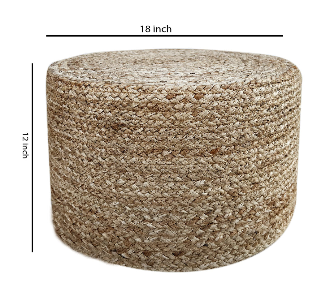 Pouf Ottoman 100% Jute Braided Pouffe (18"x18"x12")