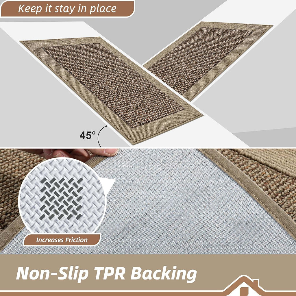 Kitchen Runner Rug 24"x60", Non Slip Kitchen Mat Washable, Taupe | Kitchen Mats for Floor, Extra Absorbent and Stain