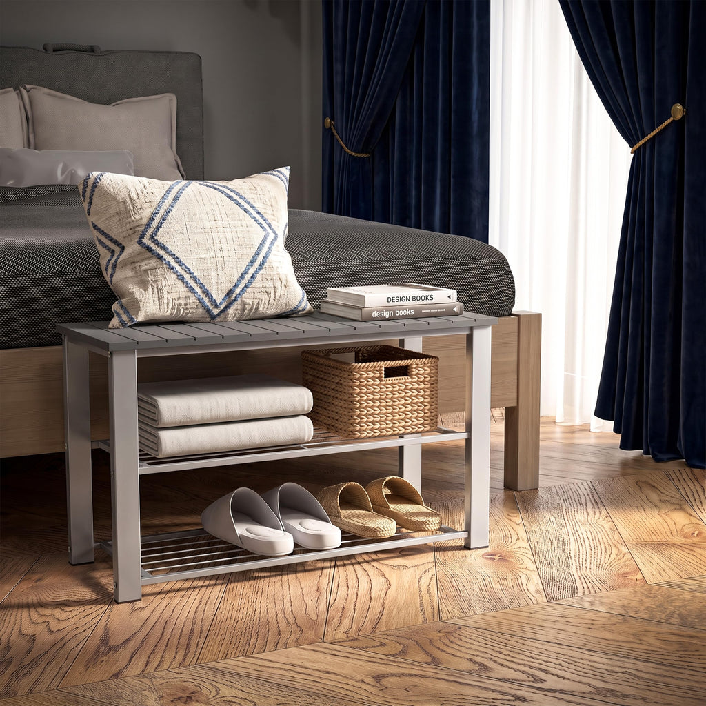 Wooden Top Shoe Rack Bench, Grey