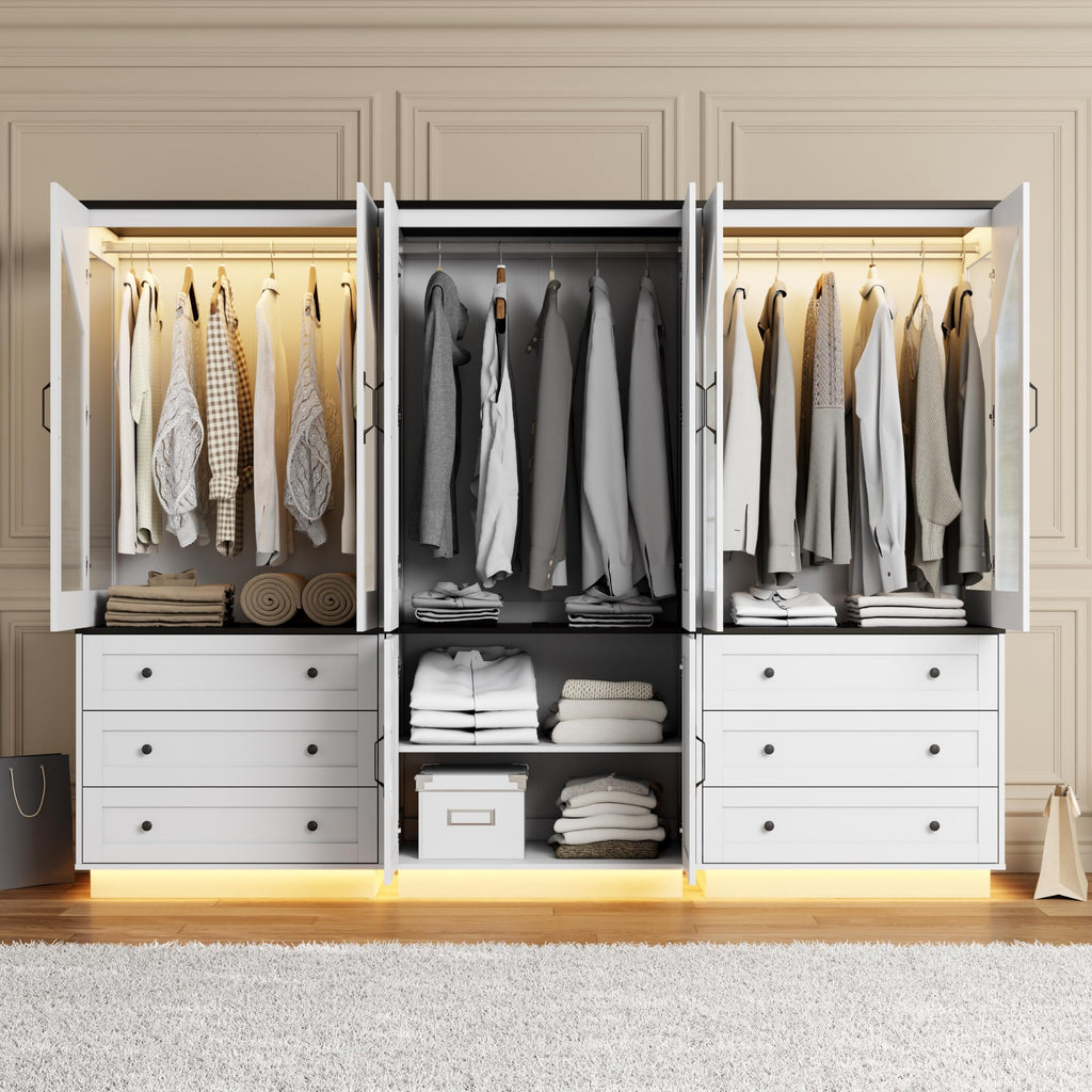 White Armoire Wardrobe Closet with 2 Doors and LED Lights