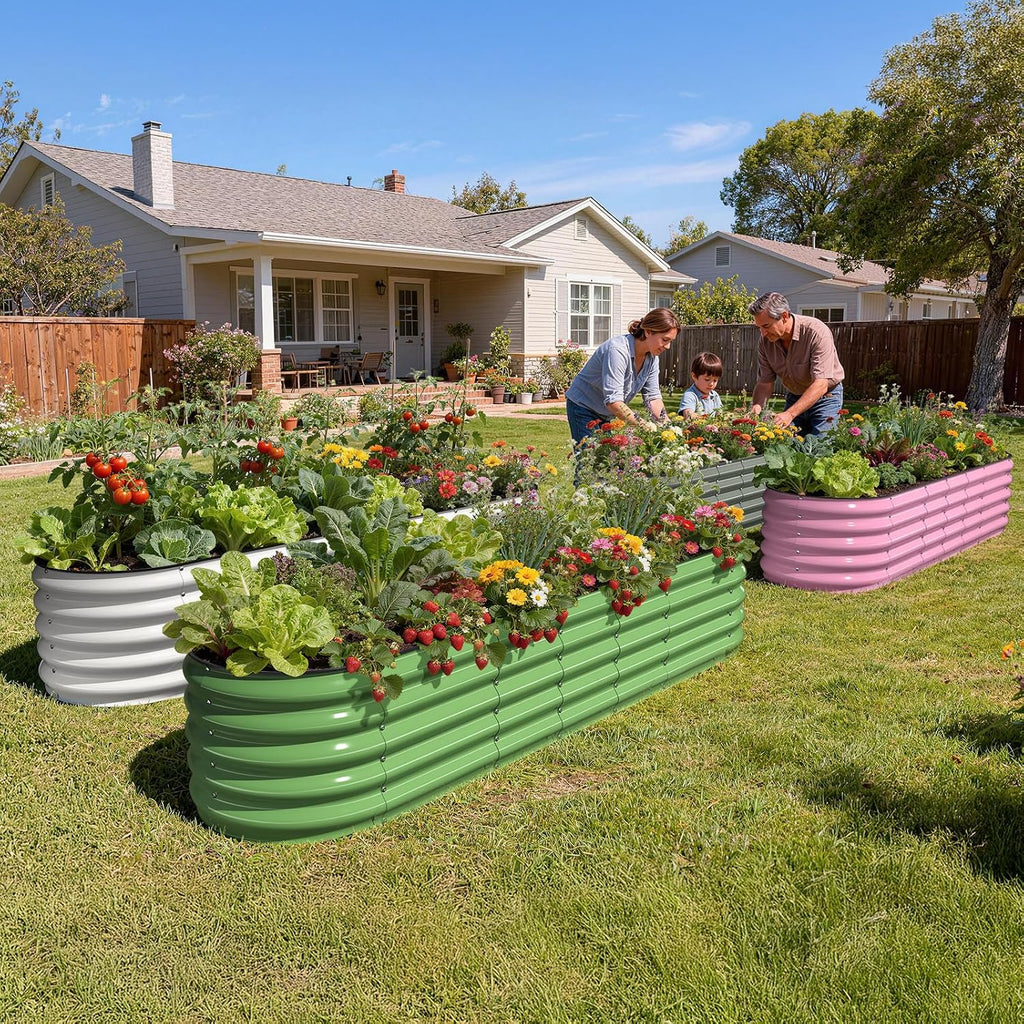 Galvanized Raised Garden Bed 8×2×1.5 FT, Round Metal Raised Garden Bed Outdoor Planter Box with Open Bottom