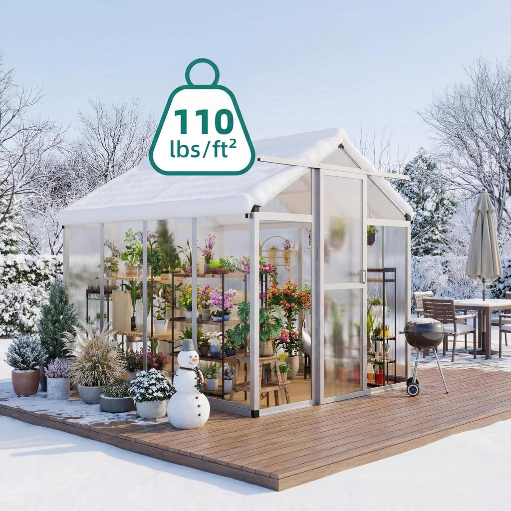 6x8ft Walk-in Greenhouse, Heavy Duty Large Outdoor Green House | Polycarbonate Garden Greenhouse with Roof Vent