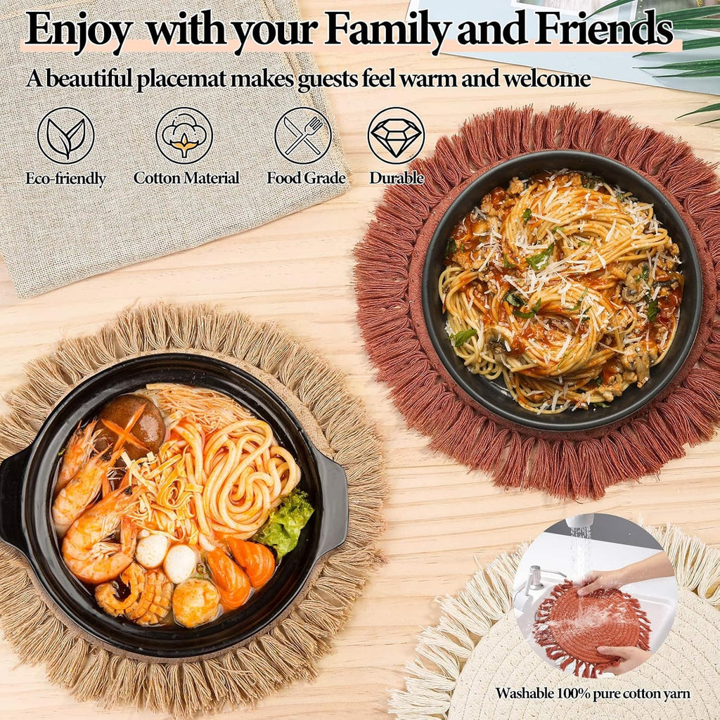 Inch Round Cotton Placemat Boho Placemats Table Mats Woven Washable Table Placemats for Fall Kitchen - Set of 4