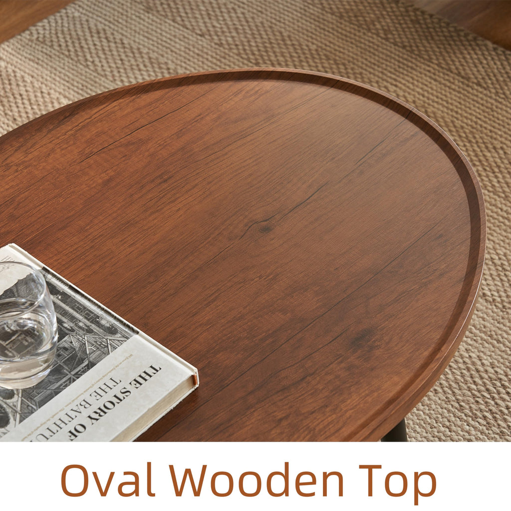 Mossi Modern Coffee Table, Mid-Century Oval Wood Coffee Table, Center Table for Small Space, D47xW23.6xH15, Espresso