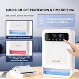 DH80 Air Dehumidifier, 135oz Water Tank W/Purifying Function, Quiet Small Dehumidifiers With Sleep Mode For Home
