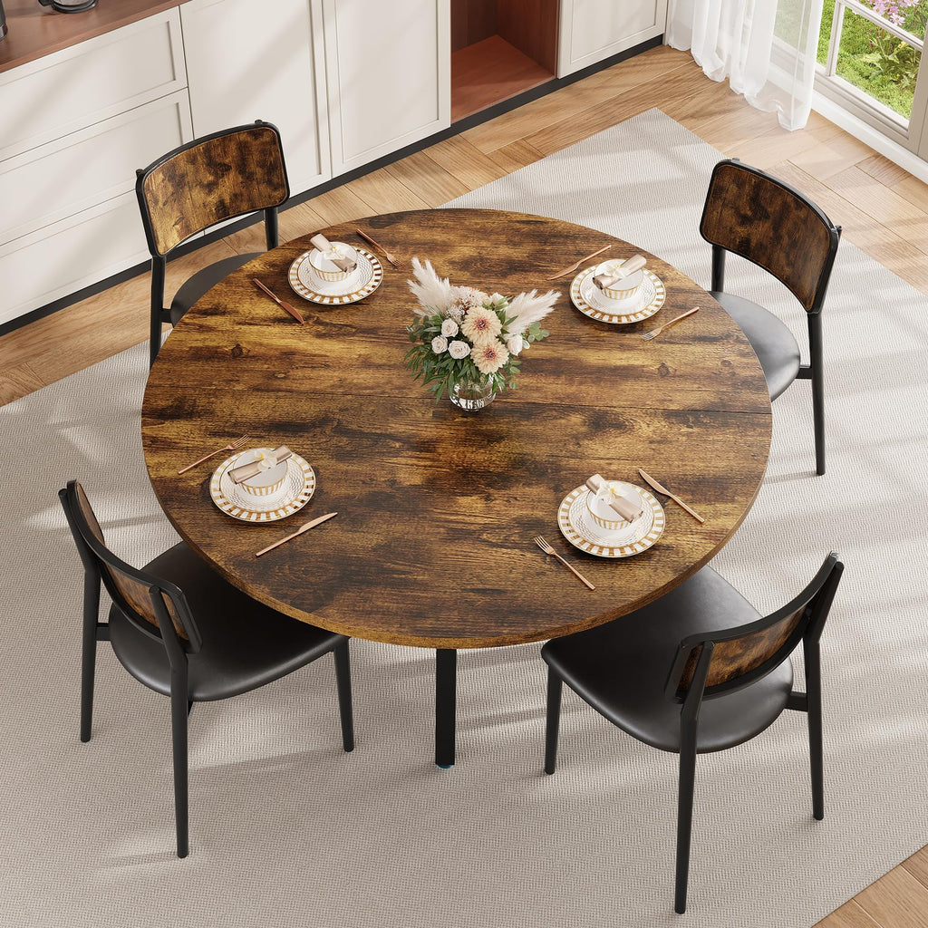 47'' Round Dining Table, Kitchen Table, Dinner Table, Rustic Brown