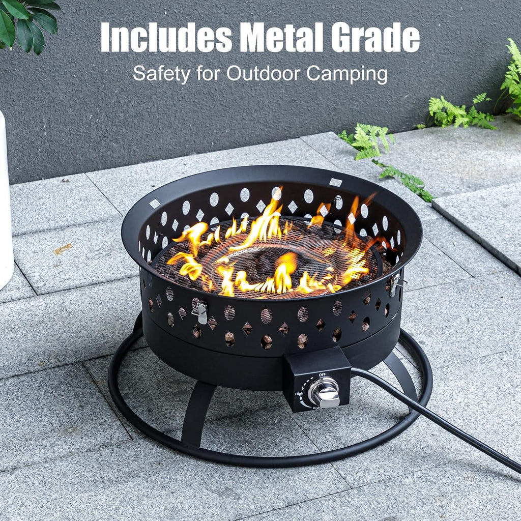 22 Inch Portable Propane Fire Pit,Gas Fire Pit for Outside with Lid & Handle