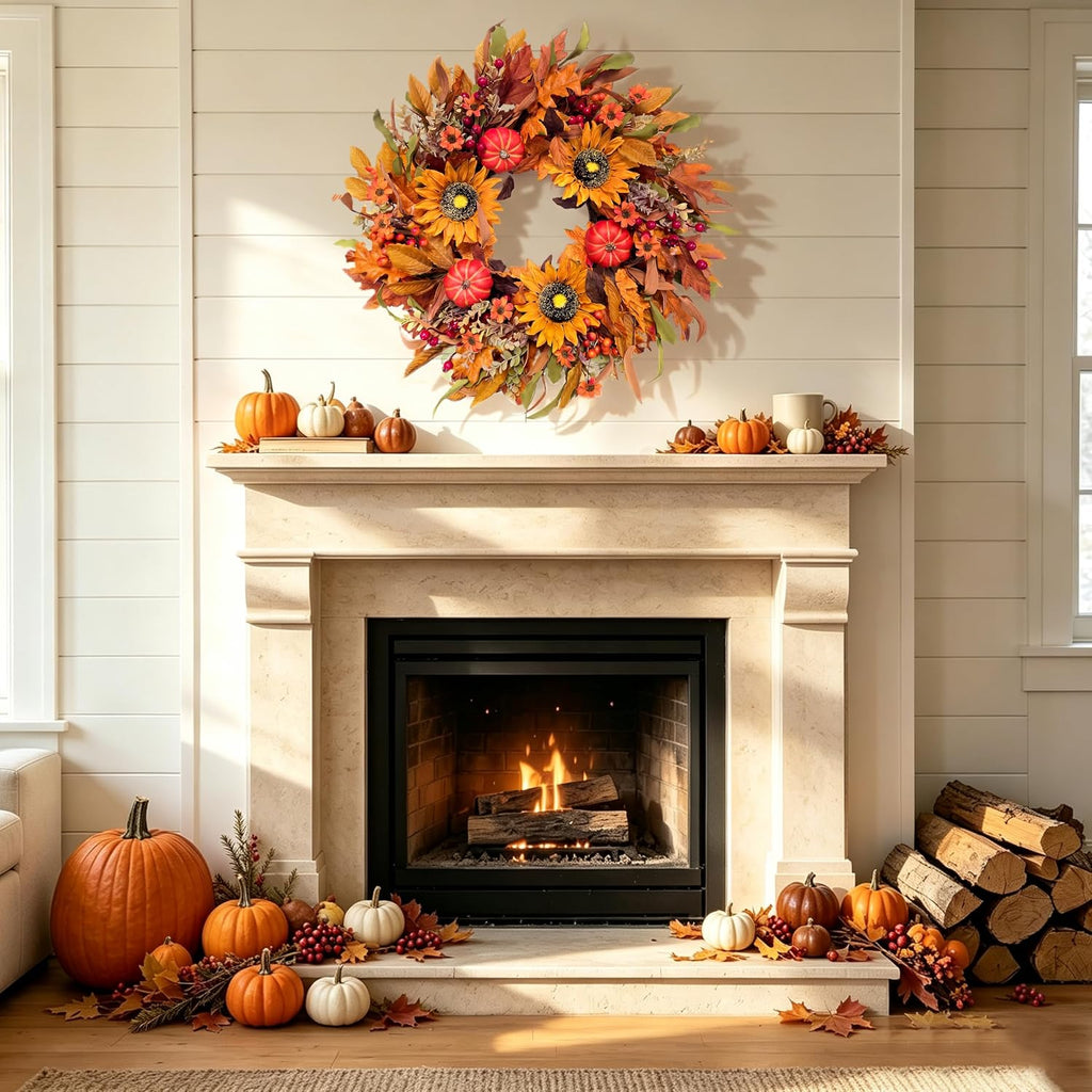 Fall Harvest Wreaths for Front Door - Farmhouse Thanksgiving Wreath Decor