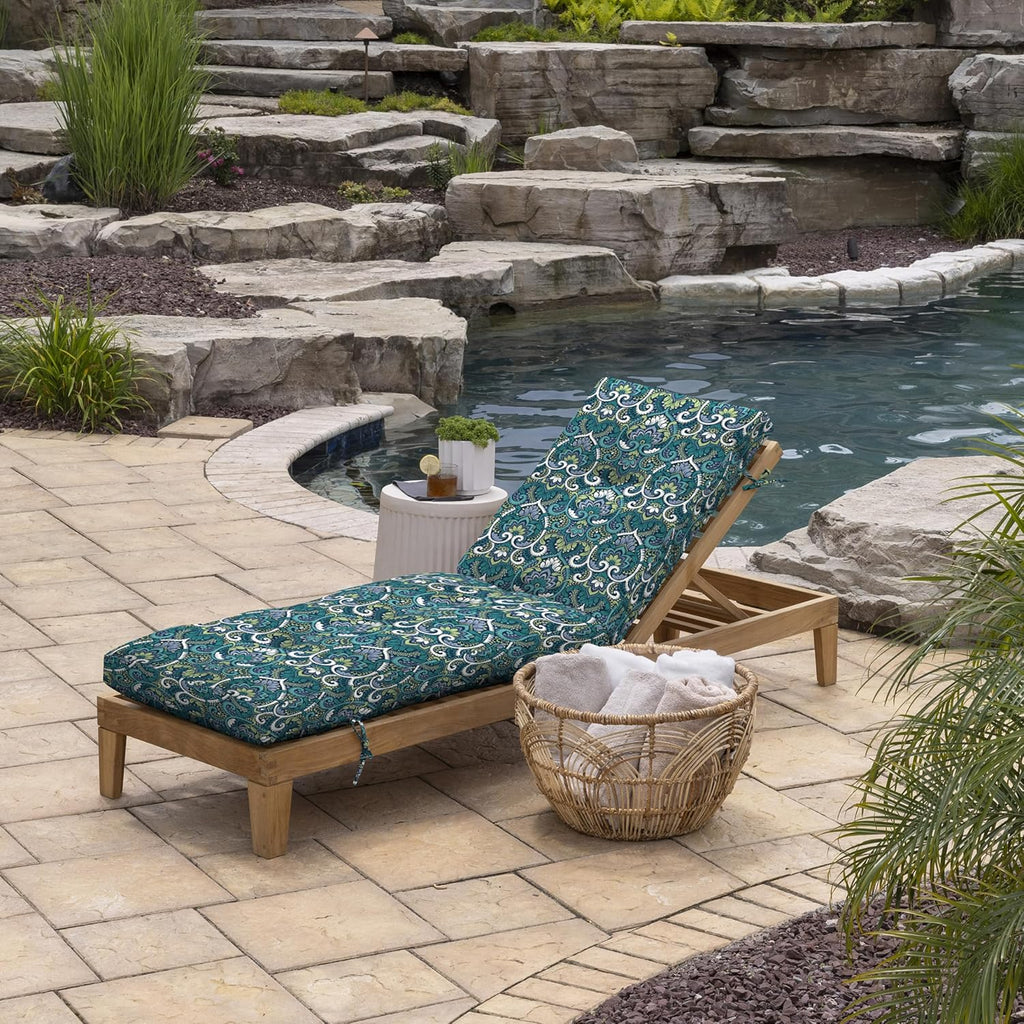 Outdoor Plush Modern Tufted Chaise Cushion, 76 x 22, Rain-Proof, Fade Resistant, Tufted Cushion for Chaise Lounger