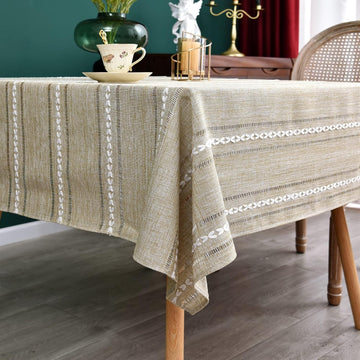 Rustic Farmhouse Embroidered Square Tablecloth Jacquard Striped Table Cloth Linen Texture Washable D