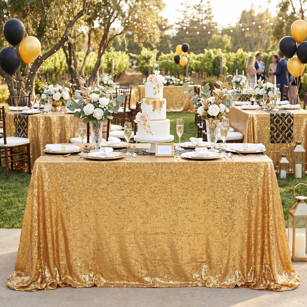 Gold Sequin Tablecloth 60"x102" Wedding Glitter Table Cloth