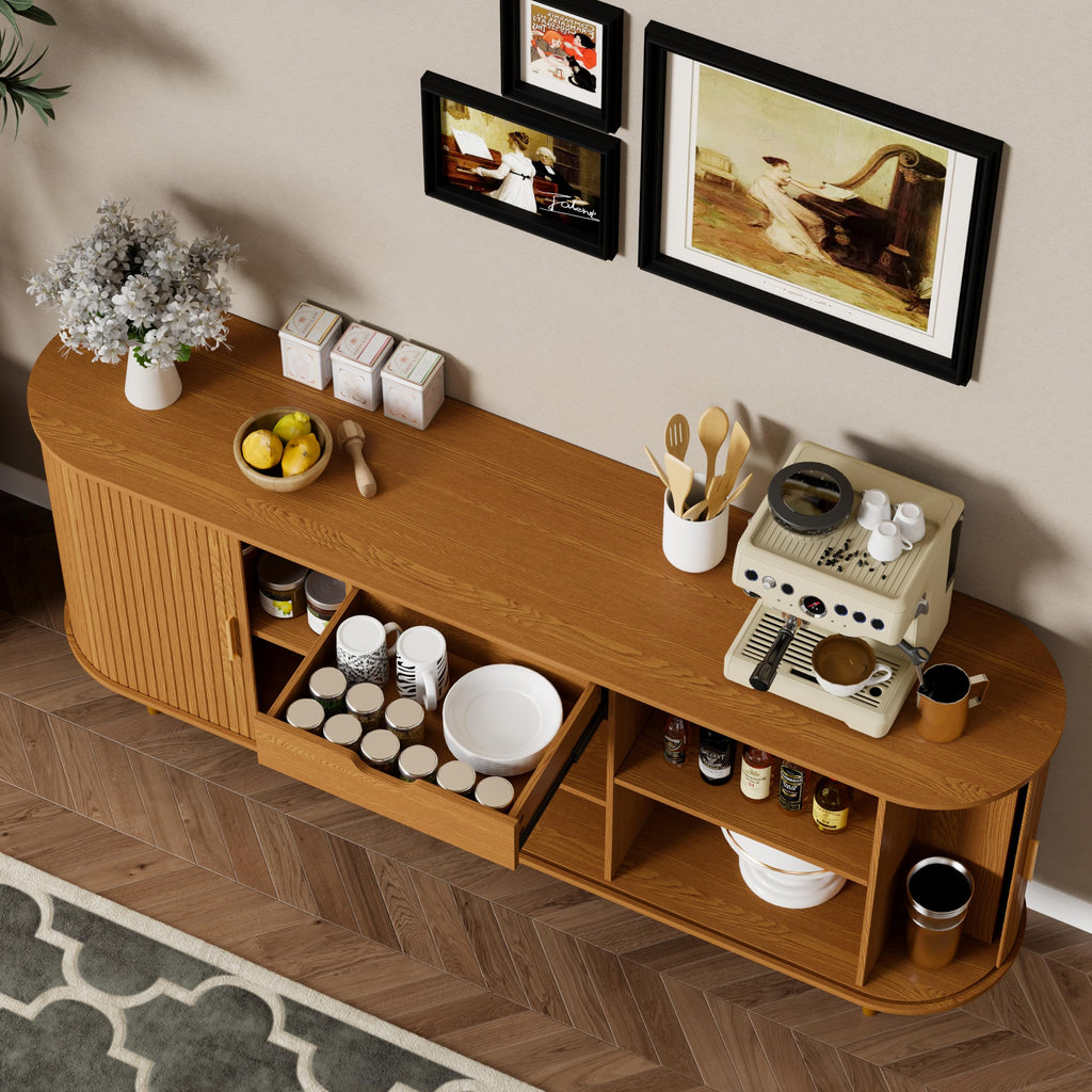 71" Sideboard Buffet Cabinet with Storage, Mid Century Modern Coffee Bar Cabinet with Sliding Doors and1 Drawer, Large