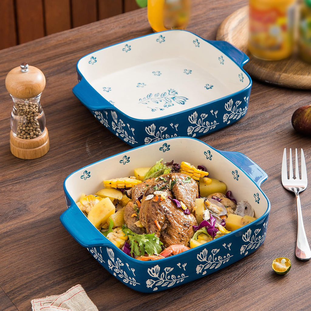 9x9 Baking Pan & Casserole Dish Set - 2-Piece Ceramic Square Bakeware