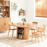 Extendable Round Dining Table for 2-4-6, 63 Inch Dining Room Kitchen Table with 2-Tier Storage Shelf, Modern