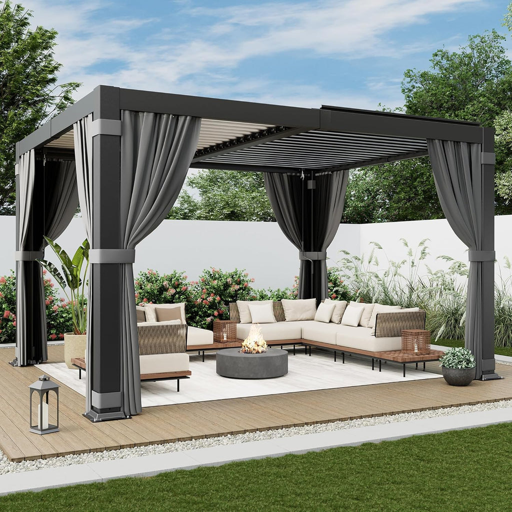 10x12 FT Louvered Pergola, Aluminum Outdoor Pergolas with Ad - Image 8