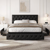 Queen Bed Frame Upholstered Bed Frame with Adjustable Diamond Button-Tufted Headboard/3 Drawers Storage
