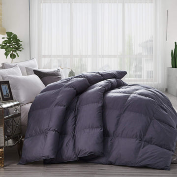 Luxurious Heavy Goose Down Comforter Queen Size Duvet Insert, Classic Gray, Premium Baffle Box, 100% Egyptian Cotton