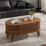 Fluted Lift Top Coffee Table with Storage,Modern Oval Coffee Table or Home Office（Walnut）