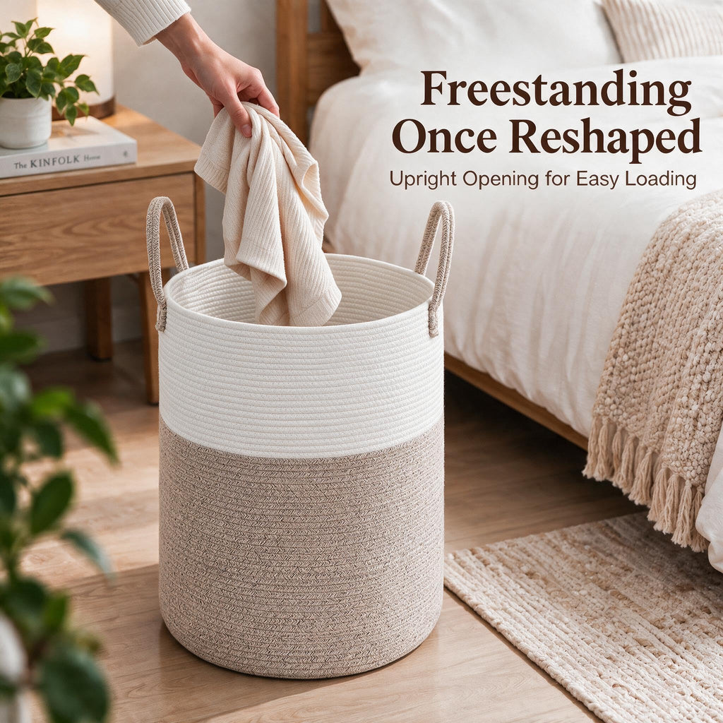60L Cotton Rope Laundry Basket Hamper, Brown