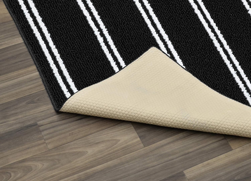 Avery Striped Black/ White Rug Non-Slip, Soft, Stain-Resistant Ideal s & Hallways, Stylish & Durable For