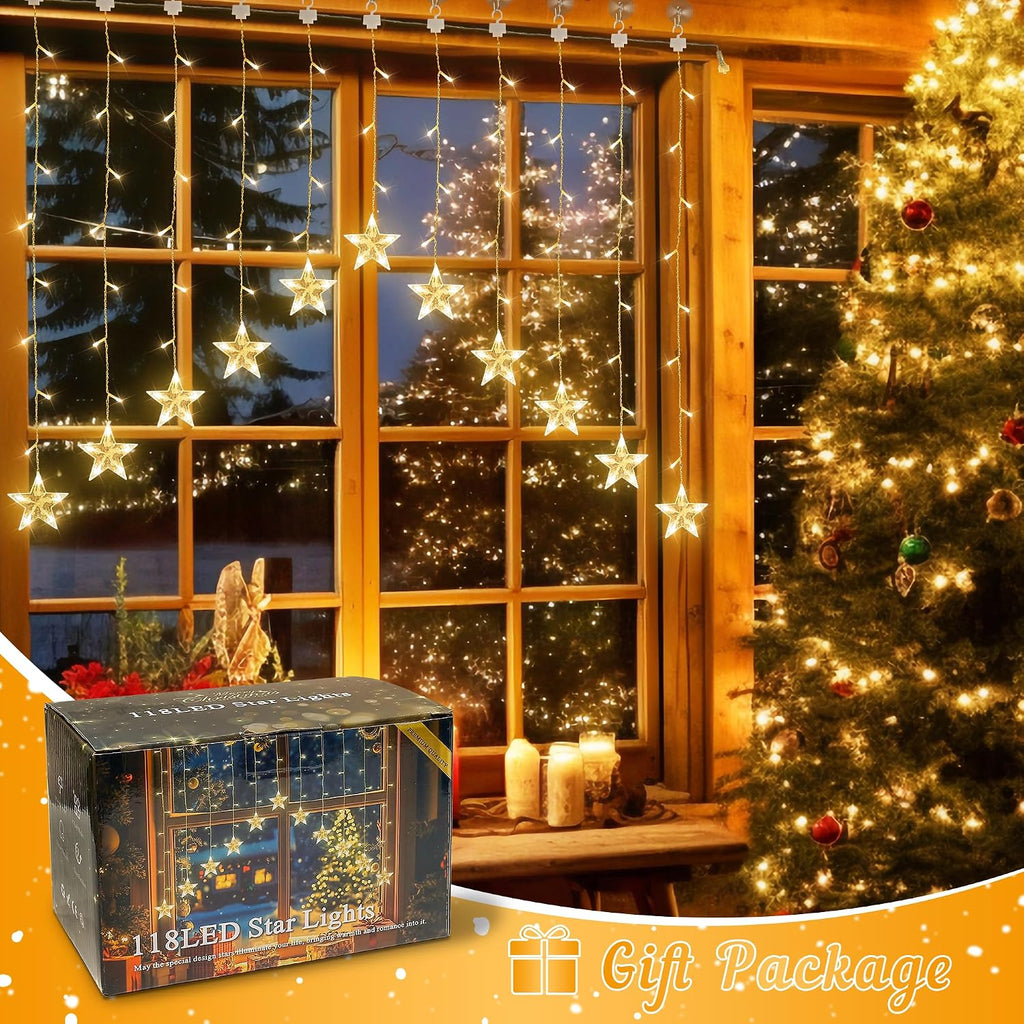 Christmas Star Icicle Curtain Lights,118LED Warm White