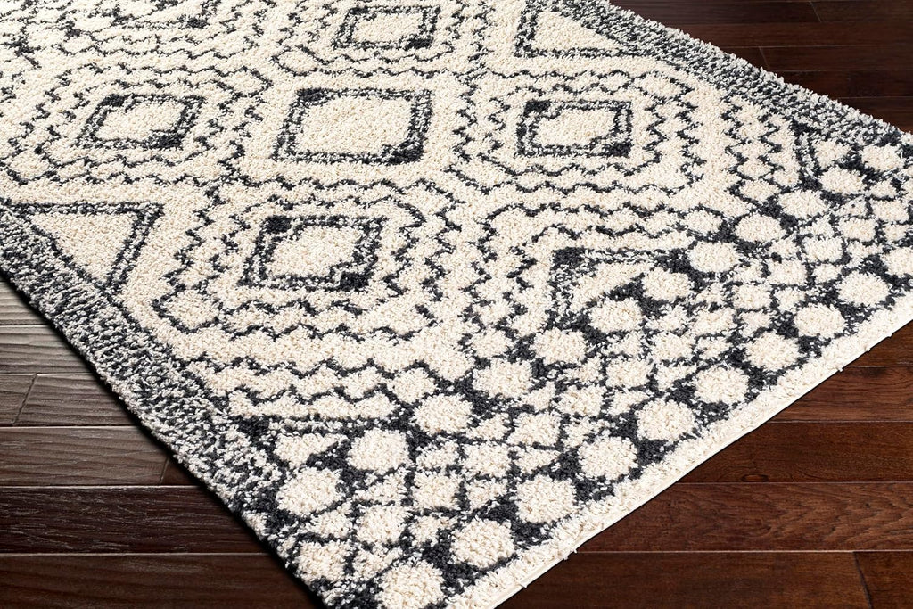 Moroccan Soft Ana Maria Shag Area Rug, Cream/Charcoal