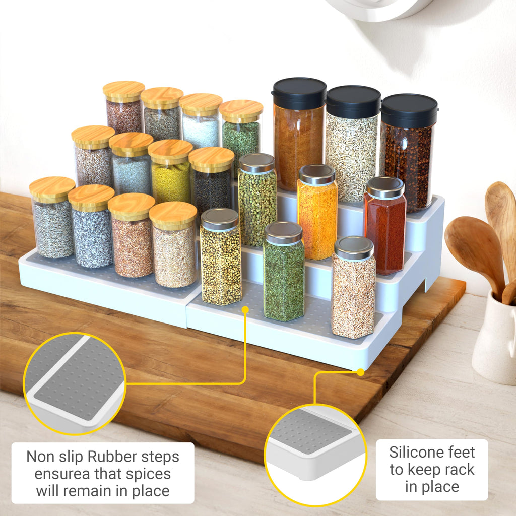 Expandable Spice Rack Organizer for Cabinet (2 Pack), 3-Tier Tiered Spice Shelf Organizer with Non-Skid Surface