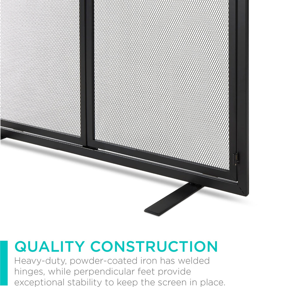 38.5x31in 2-Door Fireplace Screen, Handcrafted Wrought Iron Decorative Mesh Geometric Fire Spark Guard w/Magnetic