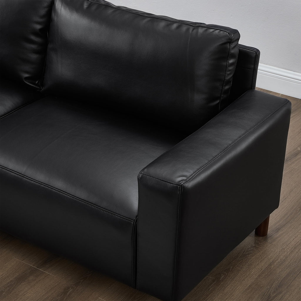 Faux Leather Sectional Couch Set with Solid Wood Legs, Mid-Century Modern Modular 3-seat Sofa & Loveseat, Comfort