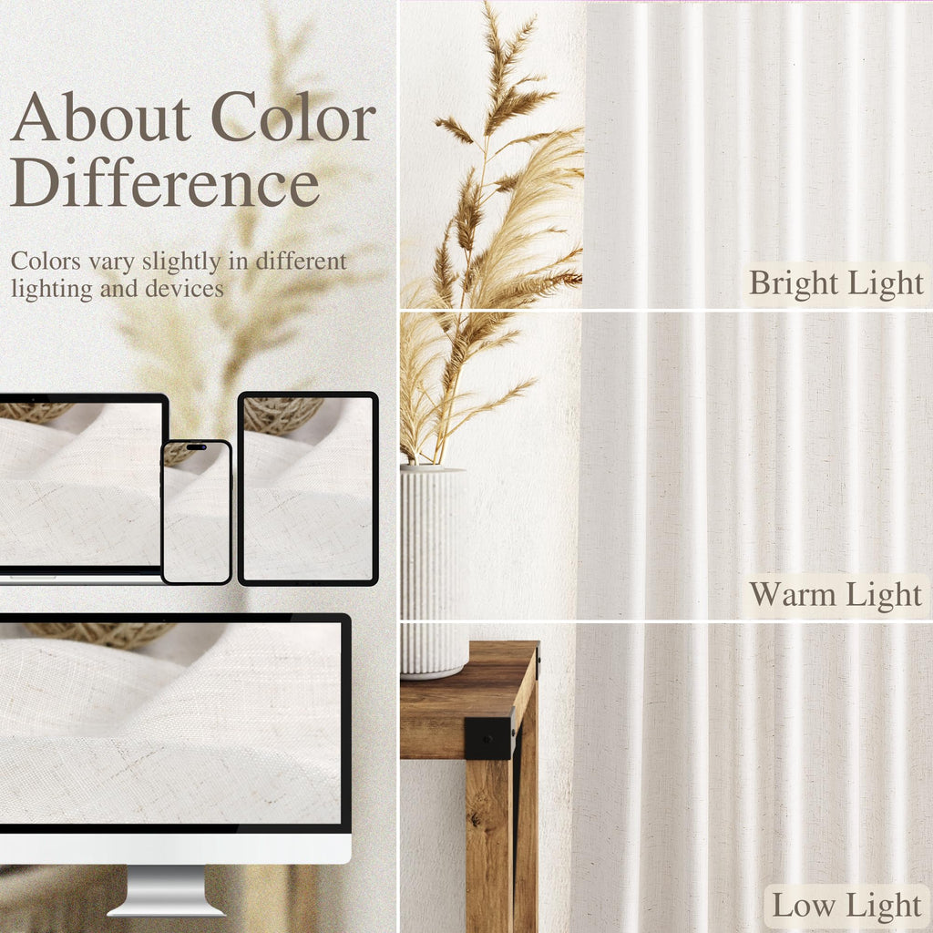 Ivory White Curtains 96 Inches Long 2 Panels Living Room Back Tab Semi Sheer Linen Curtain Modern Farmhouse Coastal