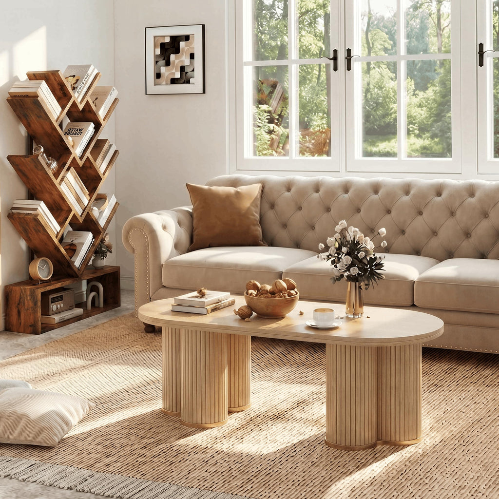 Oval Fluted Coffee Tables, 47" Wood Coffee Table, Oak