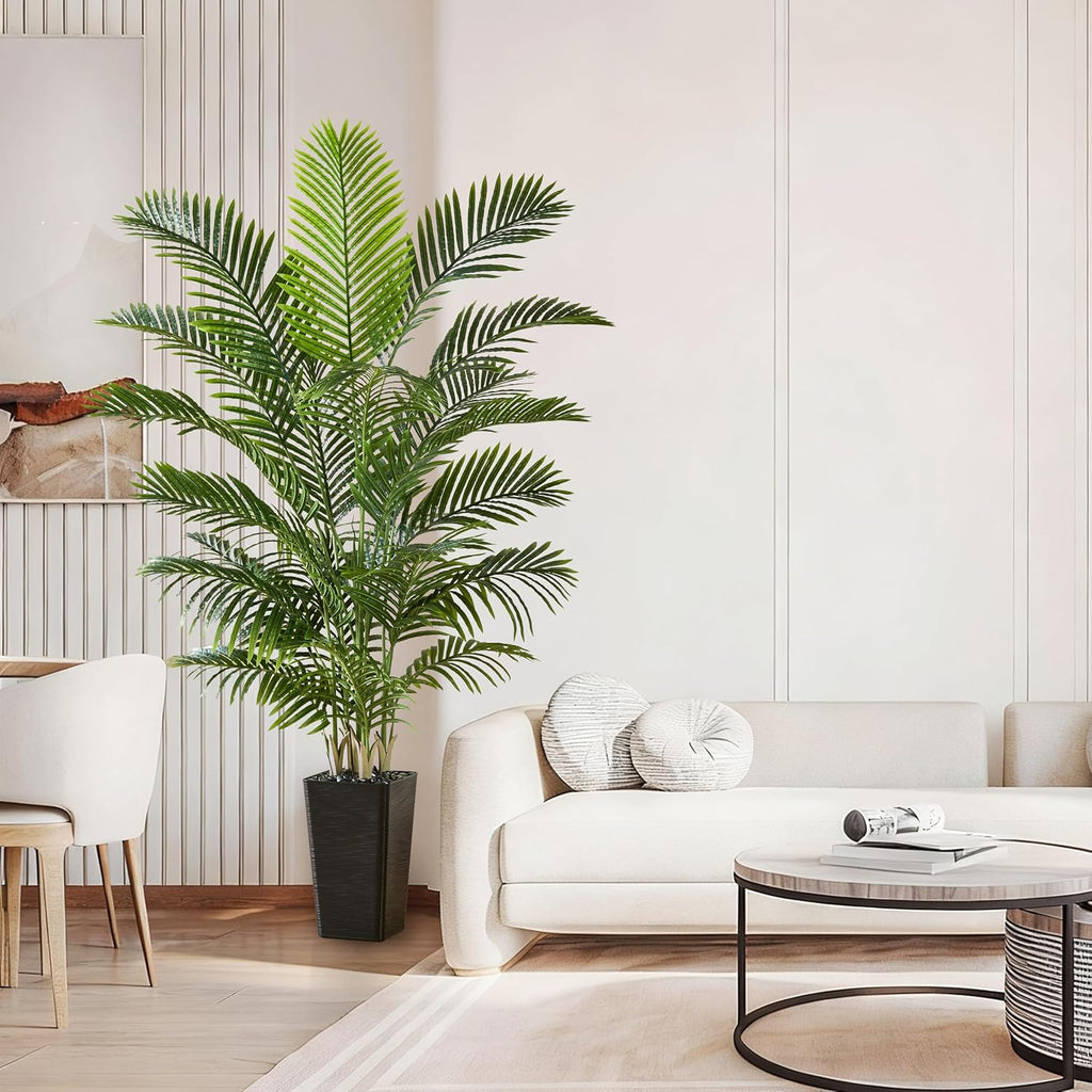 Artificial Palm Tree:6FT Tall Fake Areca Palm Plant (Black Planter)